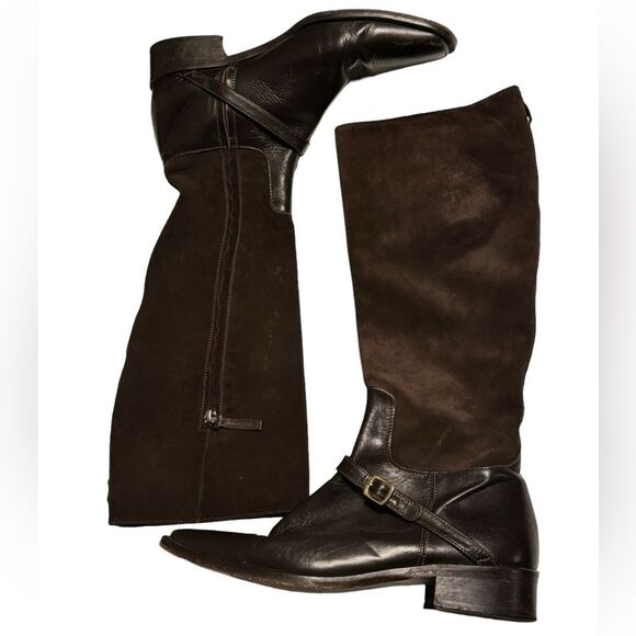 Vintage Colin Stuart Italy Black Brown Suede Equestrian Boots Women’s 7 - Picture 1 of 10